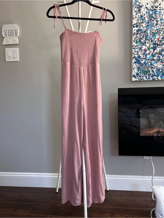 Lovers + Friends Pants - Lovers + Friends Dusty Rose Smocked self-tie strap Jumpsuit
